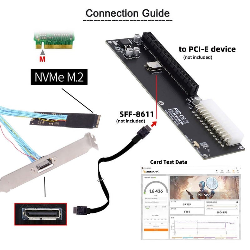 Chenyang Oculink SFF-8612 to PCI-E 4.0 NVME M.2 M-Key Host Extension Cable Adapter with 8/12cm Slot Bracket for External Graphics Card & SSD - Image 3